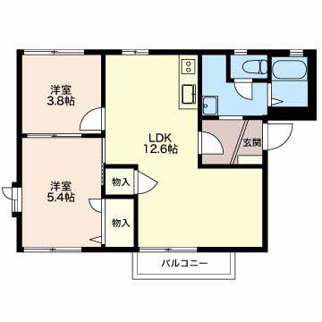 フレグランスこうえ C(2LDK/1階)の間取り写真