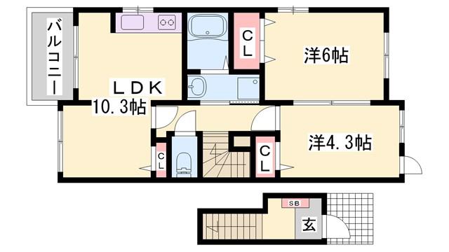 ラフレシール・ベルIII(2LDK/2階)の間取り写真