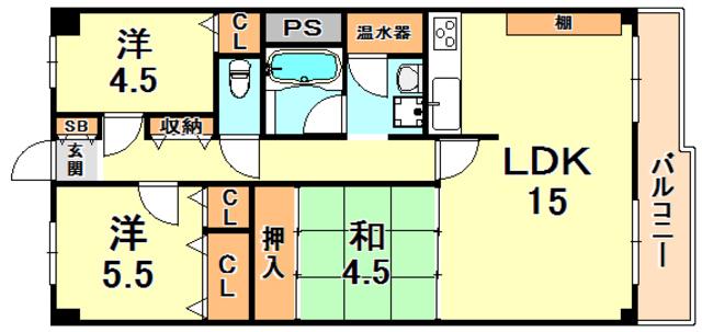 ドルミ灘(3LDK/6階)の間取り写真