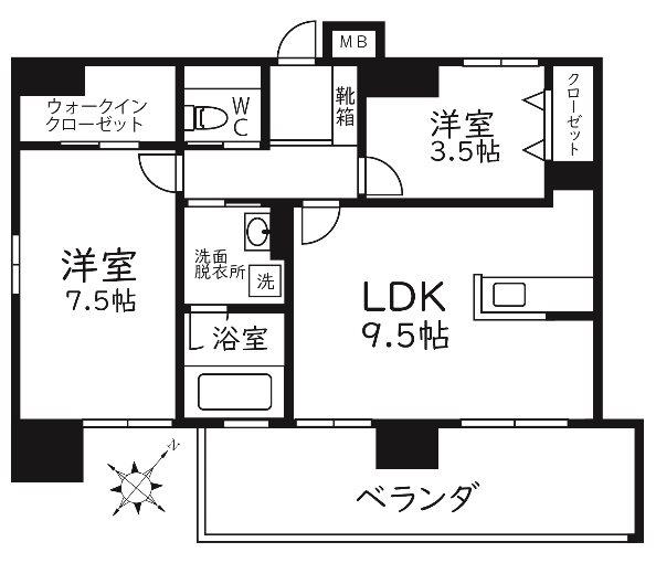 MODERNPALAZZO 天神南LEAF(2LDK/15階)の間取り写真