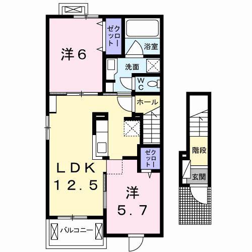 フィッシュ・テール A(2LDK/2階)の間取り写真