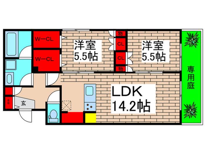 船橋市本中山7丁目(2LDK/1階)の間取り写真