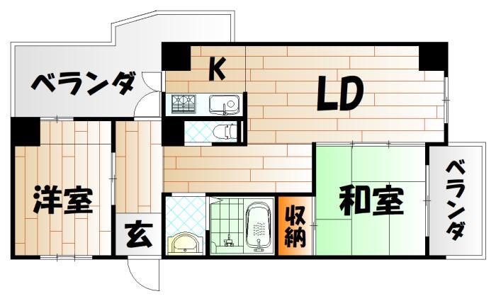 パレス小倉(2LDK/6階)の間取り写真
