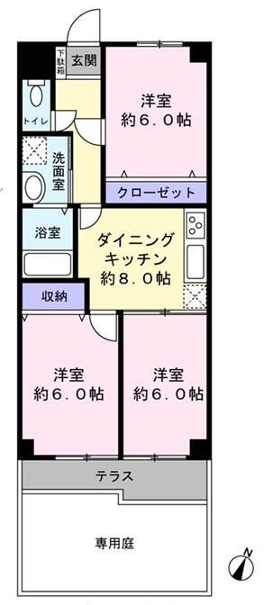 マック羽村コート(3DK/1階)の間取り写真