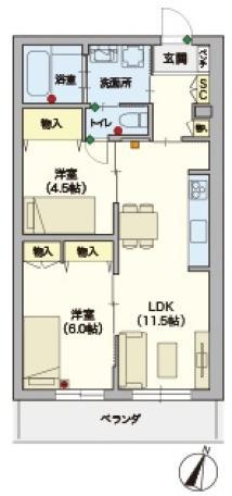 浦和領家ヴェルデ(2LDK/3階)の間取り写真