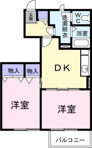 グリシーヌ・パレII C棟(2DK/1階)の間取り写真