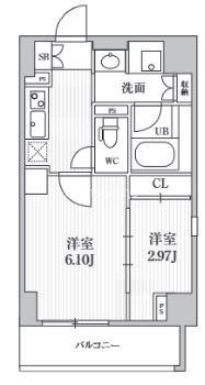 シーズンフラッツ靱本町(2K/6階)の間取り写真