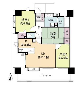 KDXレジデンス西公園(3LDK/8階)の間取り写真