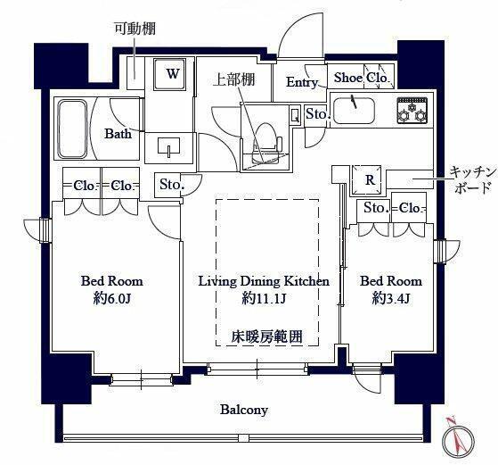 GRAN PASEO八丁堀II(2LDK/9階)の間取り写真