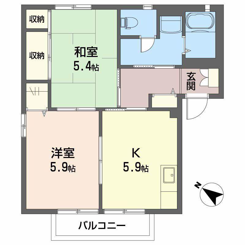 シャーメゾン中川(2K/2階)の間取り写真