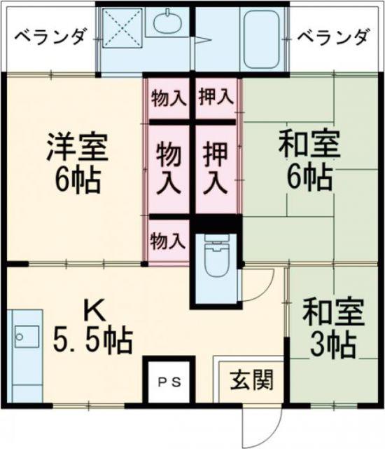 サンライズ高砂 4号棟(3K/1階)の間取り写真