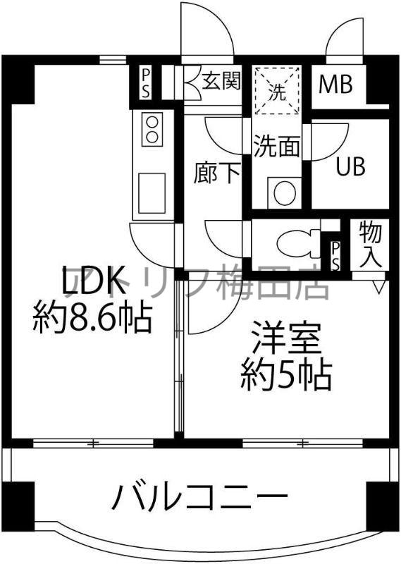 サンメゾン玉川(1LDK/3階)の間取り写真