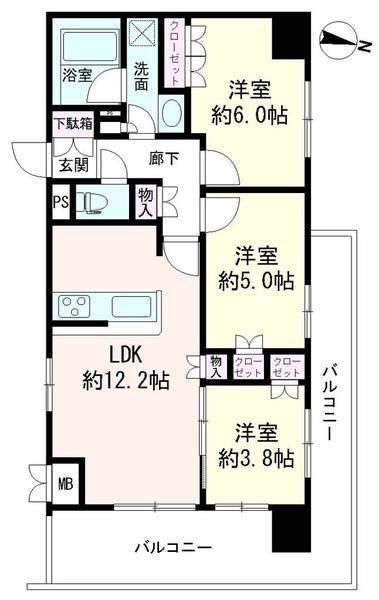 ドムール新小岩プレミアムレジデンス(3LDK/2階)の間取り写真