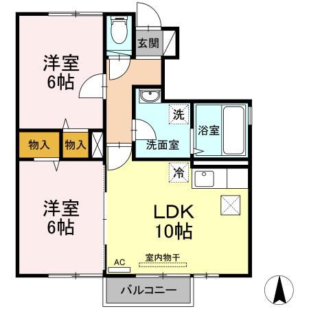 メゾン・ローズマリーB(2LDK/1階)の間取り写真