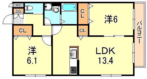 ヘーベルマンション大久保2(2LDK/1階)の間取り写真
