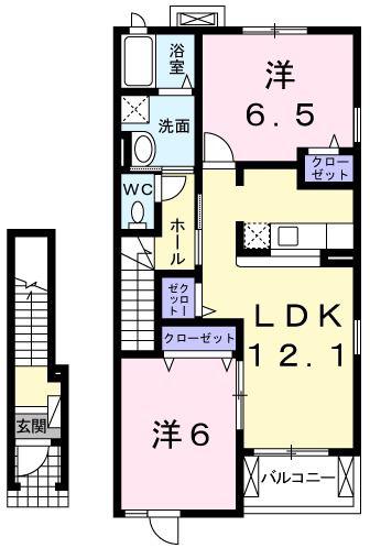 ヴィラ・フィデール(2LDK/2階)の間取り写真