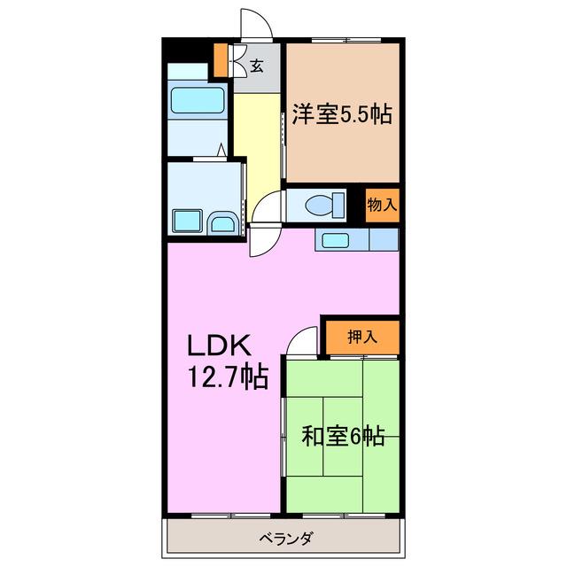 メルベーユ二村台(2LDK/2階)の間取り写真