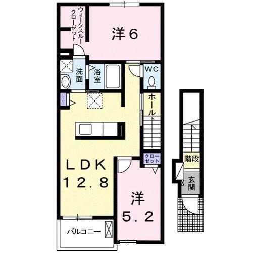 ルピコン 中小森(2LDK/2階)の間取り写真