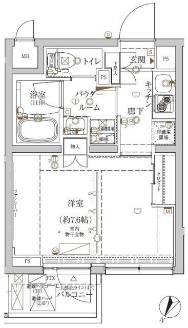 クレイシア新宿ノース(1K/3階)の間取り写真