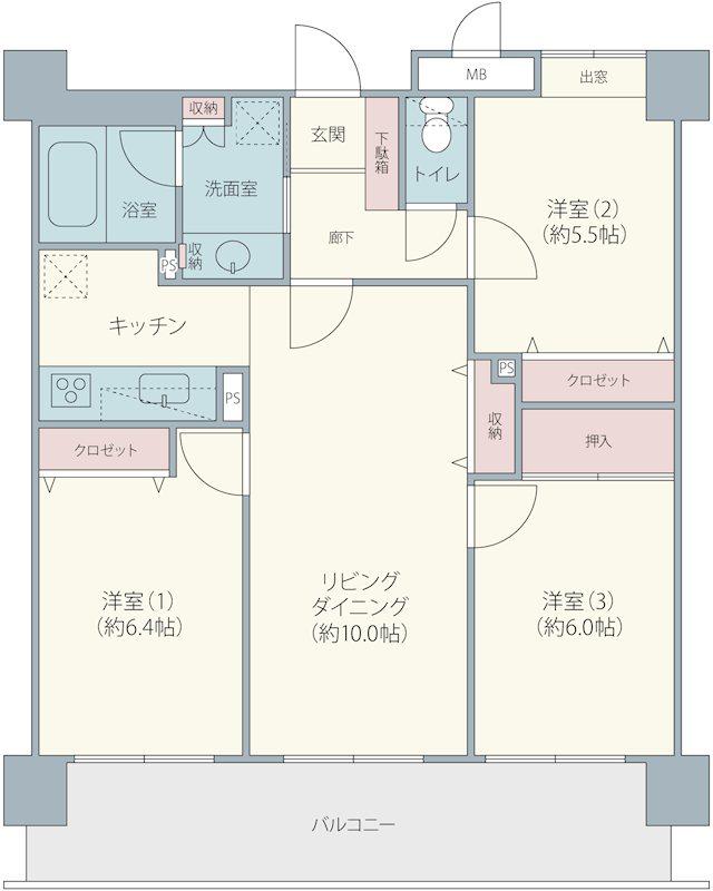ダイアパレス勝田台(3LDK/4階)の間取り写真