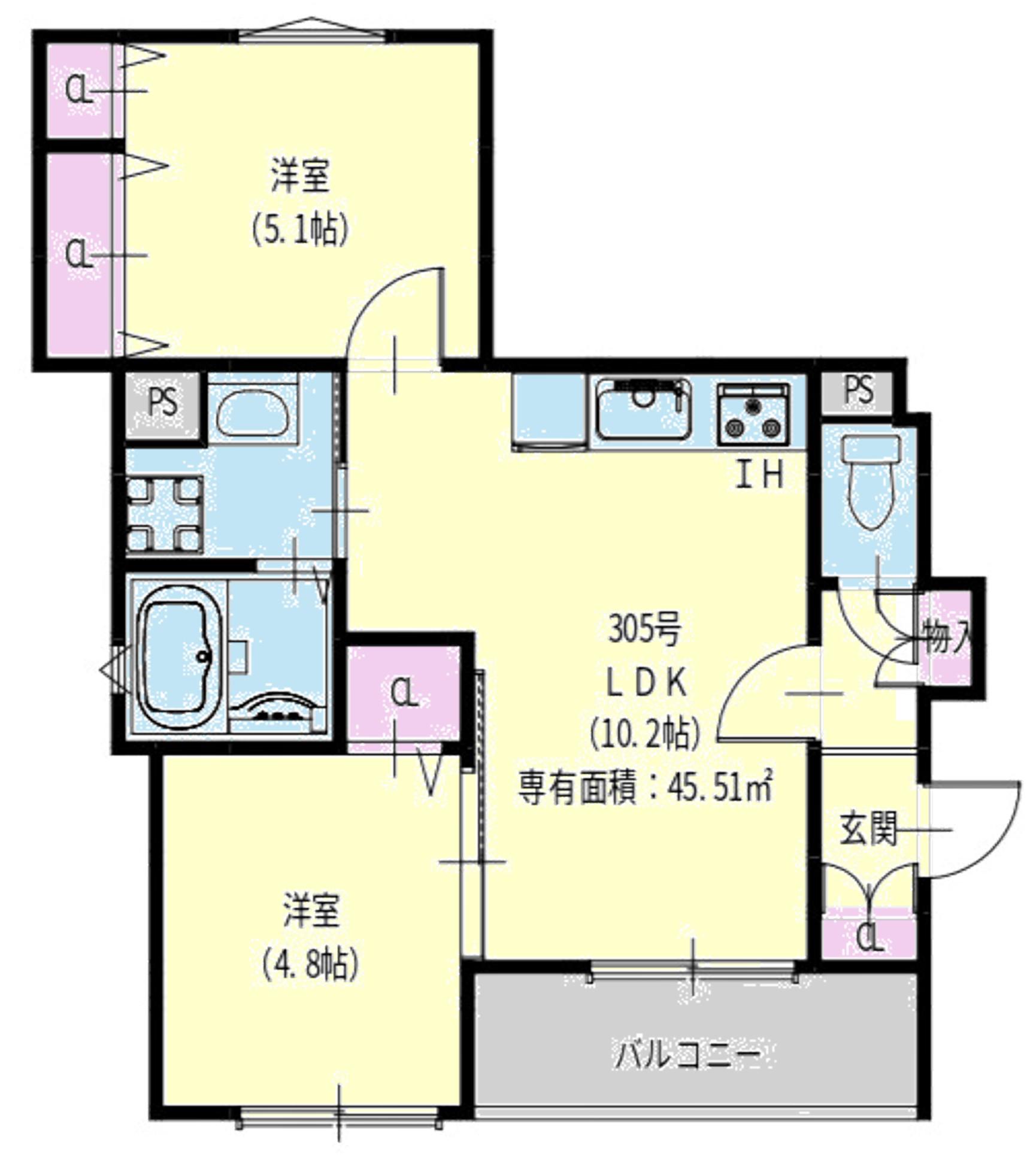 クリエオーレ元浜町(2LDK/3階)の間取り写真