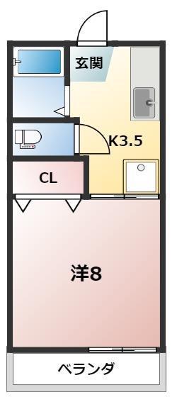 セブンヒルズB(1K/2階)の間取り写真