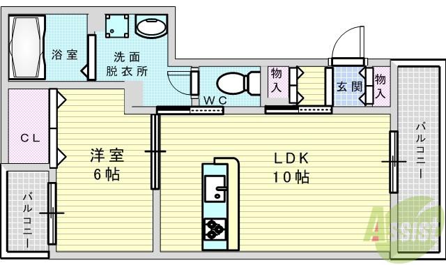 インフィニティ北川口(1LDK/1階)の間取り写真