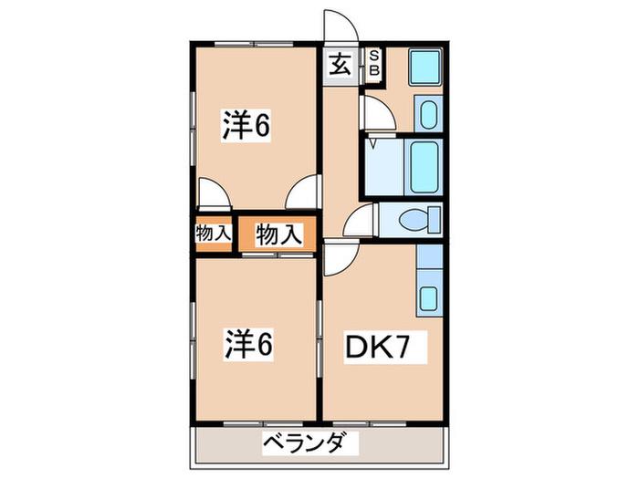 ボヌール イコマB館(2DK/1階)の間取り写真