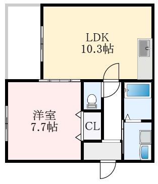 フジパレス奏(1LDK/1階)の間取り写真