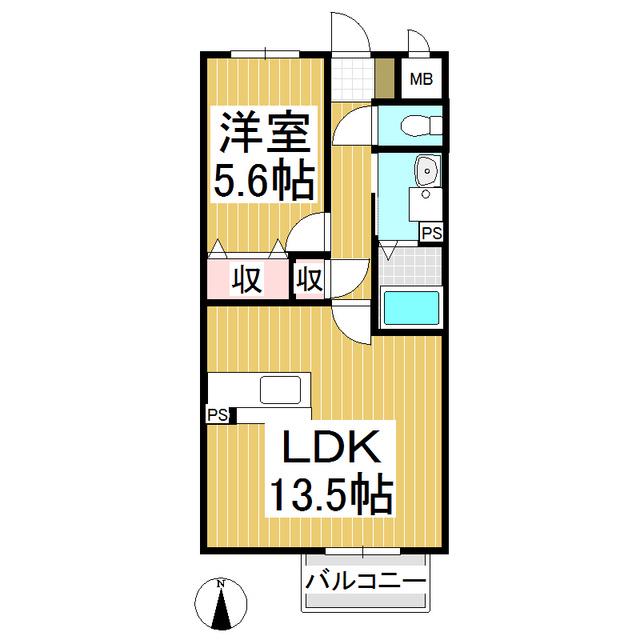 サミット川合新田 A(1LDK/2階)の間取り写真