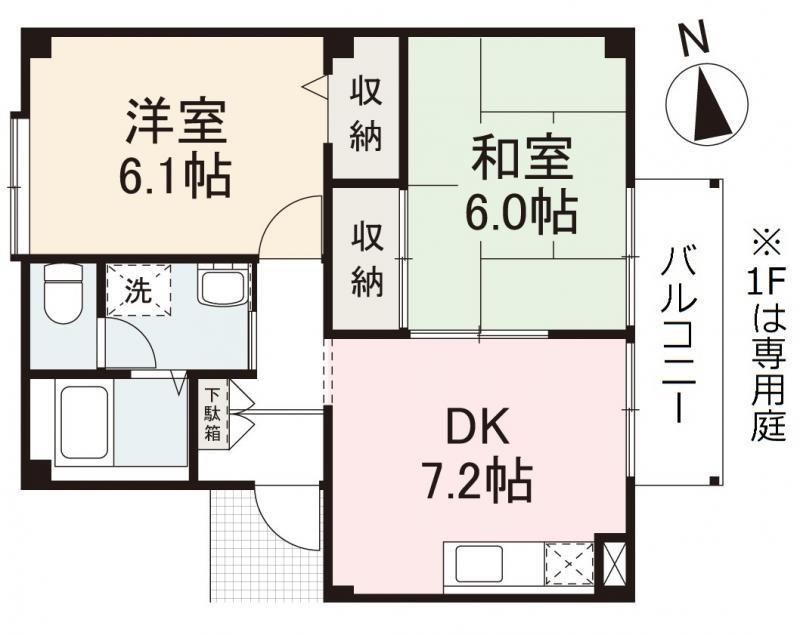フォブールうえむらA・B(2DK/1階)の間取り写真
