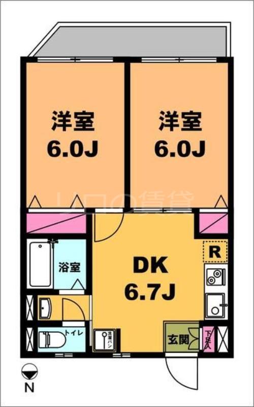 月村マンションNO22(2DK/4階)の間取り写真
