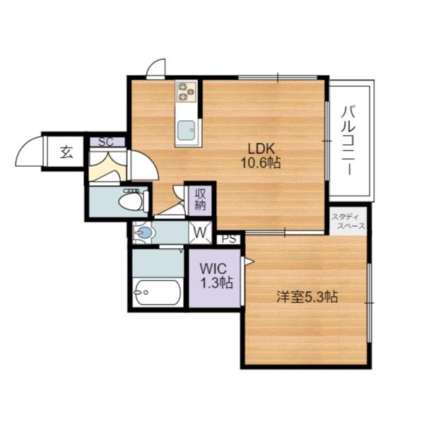 LA MAISON DE SOIE(1LDK/2階)の間取り写真
