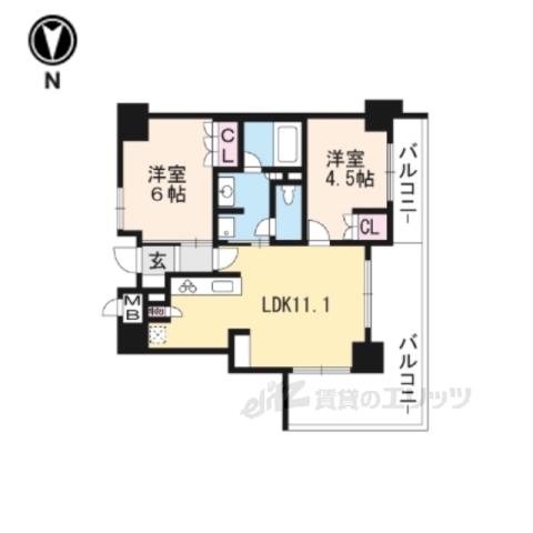 アベニール三条油小路(2LDK/7階)の間取り写真