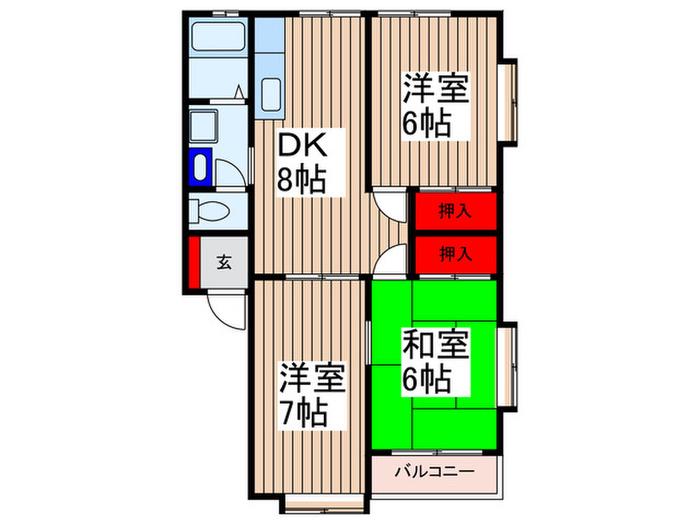 サンハイツ(3DK/1階)の間取り写真