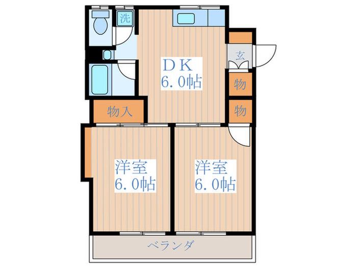 パームハイツ(2DK/2階)の間取り写真