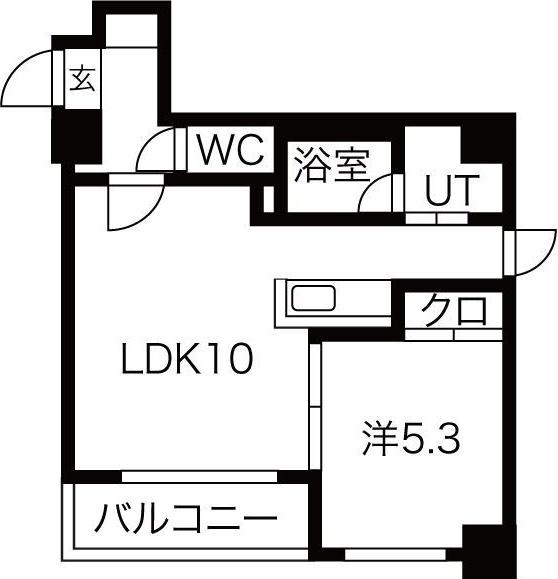 シャトーフロントナック(1LDK/9階)の間取り写真