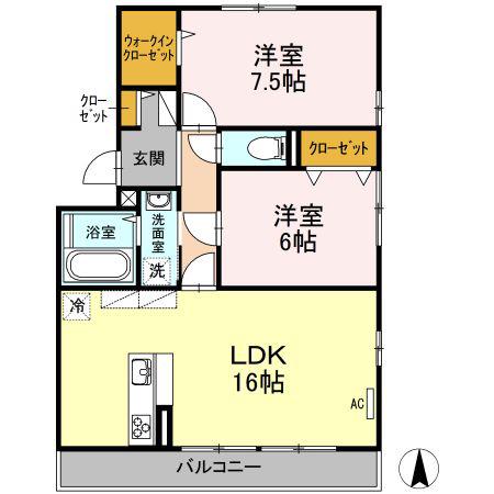 アムール(2LDK/3階)の間取り写真