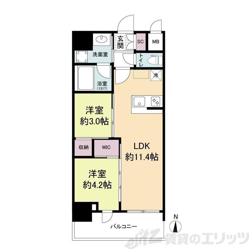 セレニテフラン梅田(2LDK/10階)の間取り写真