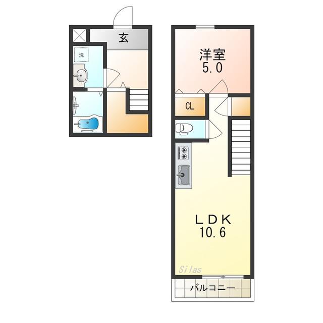 ツインフォレスト住之江II番館(1LDK/2階)の間取り写真