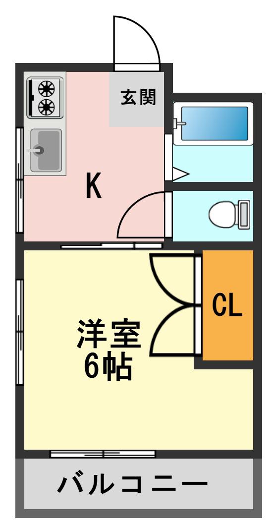 コーポオガワ(1DK/2階)の間取り写真