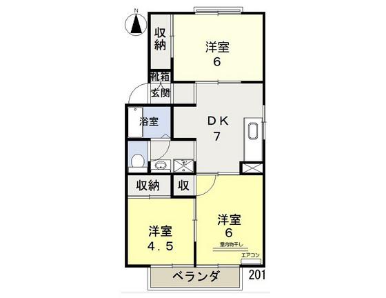 リベルテひらたC棟(3DK/2階)の間取り写真