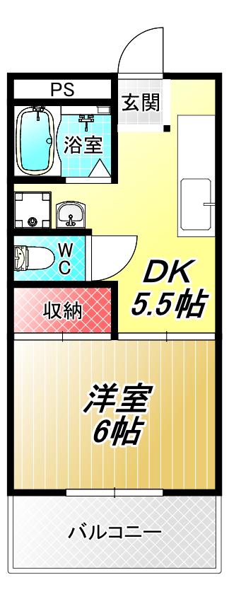 高原ビル(1DK/5階)の間取り写真