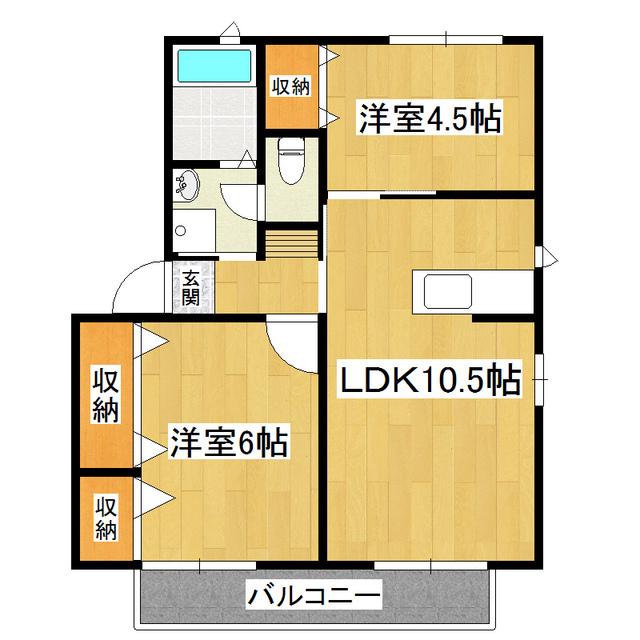 プラテリーアD棟(2LDK/2階)の間取り写真