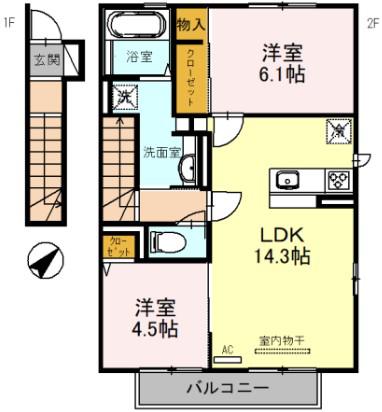 HONU・REPOSA棟(2LDK/2階)の間取り写真