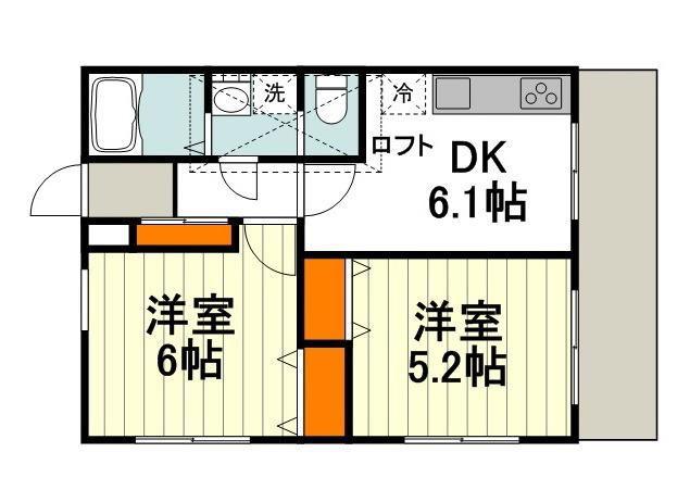マイコート国立中(2DK/1階)の間取り写真