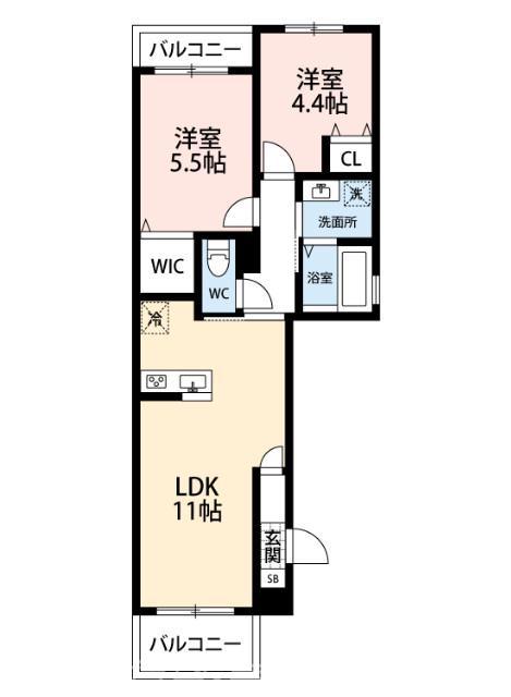 LA CASA SIESTA(2LDK/4階)の間取り写真