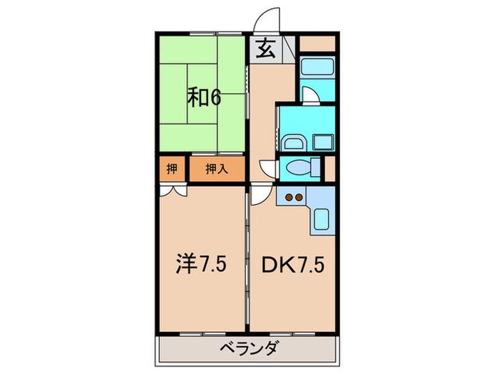 ハイツユニゾン(2DK/2階)の間取り写真