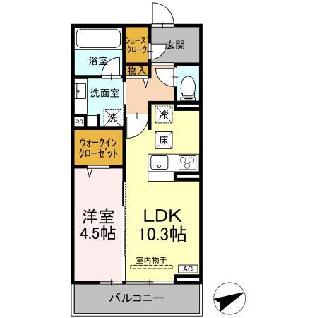 チェ イル ソーレ(1LDK/1階)の間取り写真