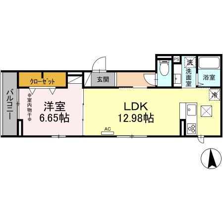 Dトーア(1LDK/1階)の間取り写真